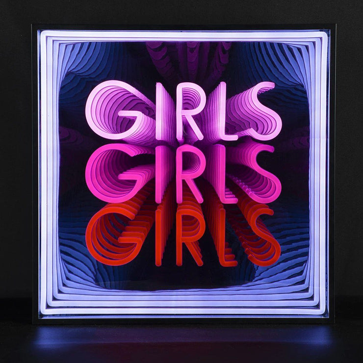 Infinity Mirror "Girls Girls Girls" Neon Sign 30cm Neonspace 